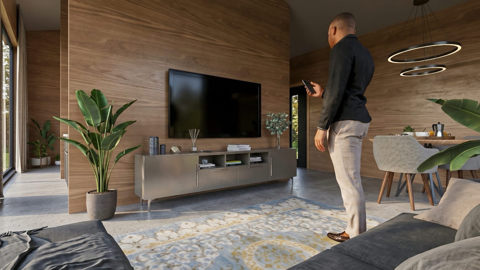 Lichte woonkamer met smart-tv